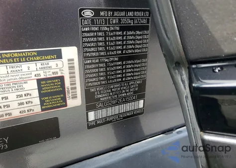 2014 Land Rover Range Rover Hse z USA, uszkodzony, nr VIN SALGS2WF2EA150041